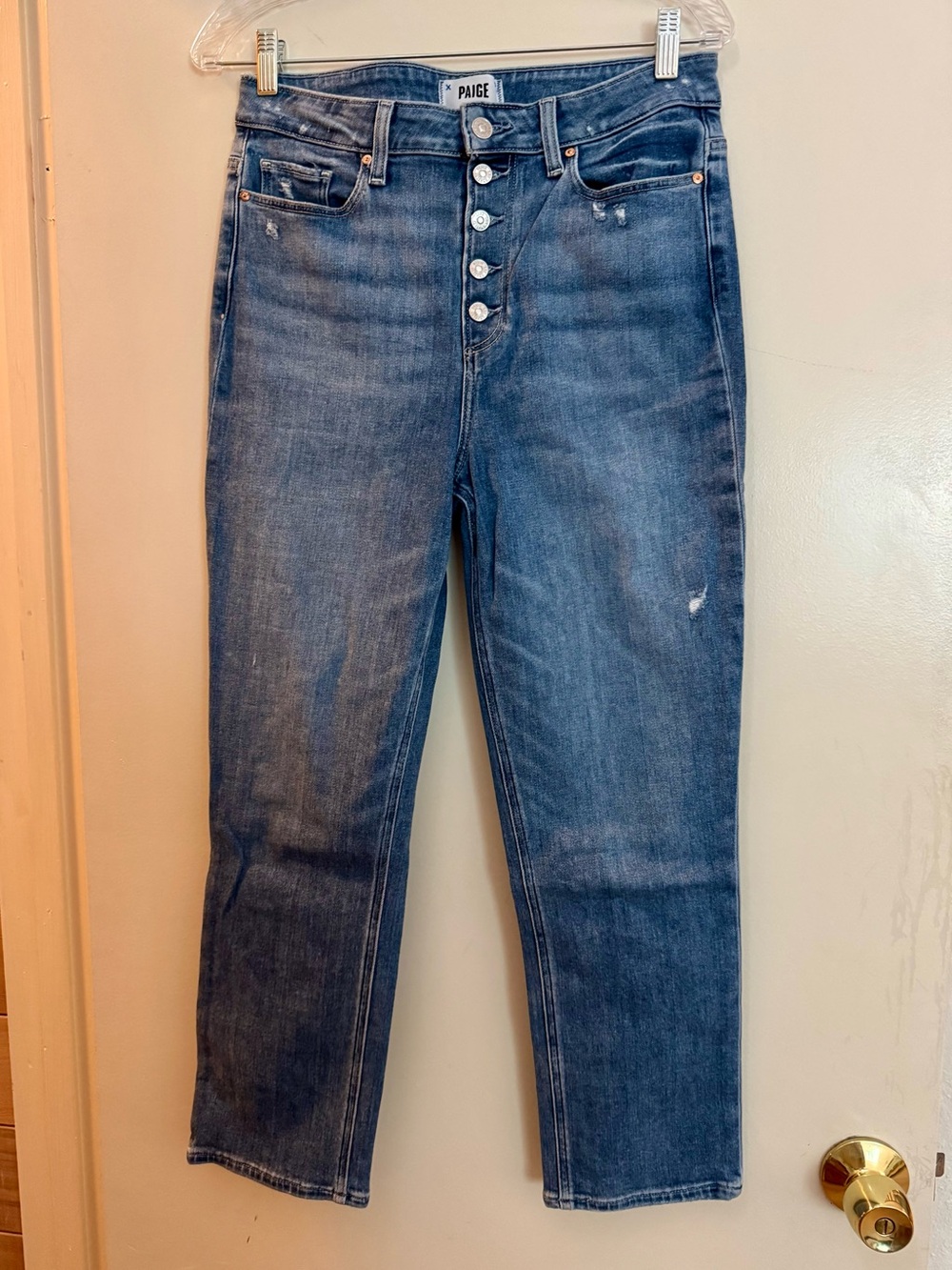 PAIGE Light-Medium Blue Button-Fly Cindy Cropped Denim Jeans 30
